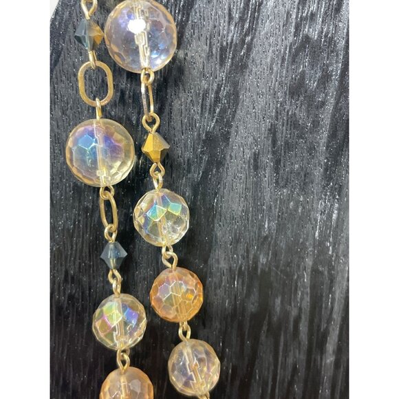 Vintage Gold Tone Aurora Borealis Crystal Bead Necklace With Lobster Clasp - Picture 2 of 5